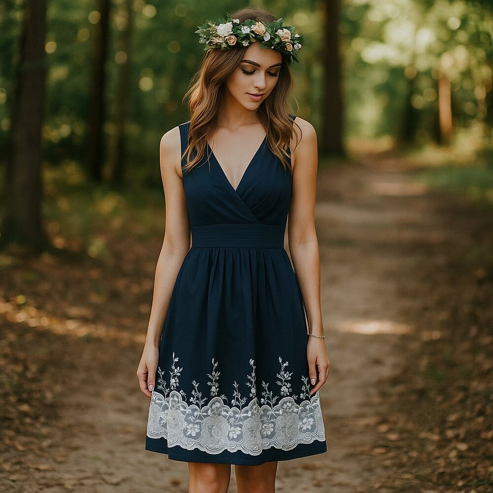 Corey P Womens Babydoll Dress Size 10 Embroidered Lace Tie Cottagecore Fairy Y2K